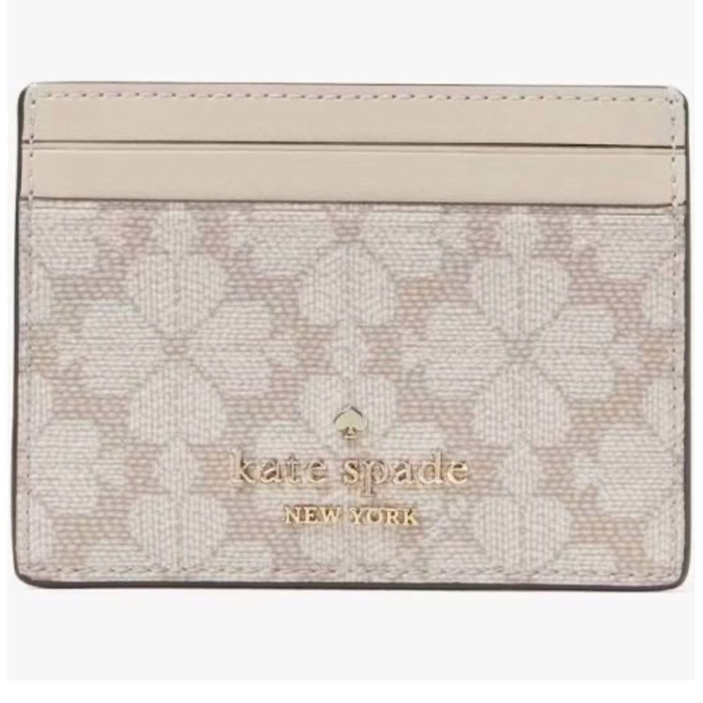NEW Kate Spade Signature Spade Flower Madison Small Slim Card Holder Dark Beige - Picture 2 of 6